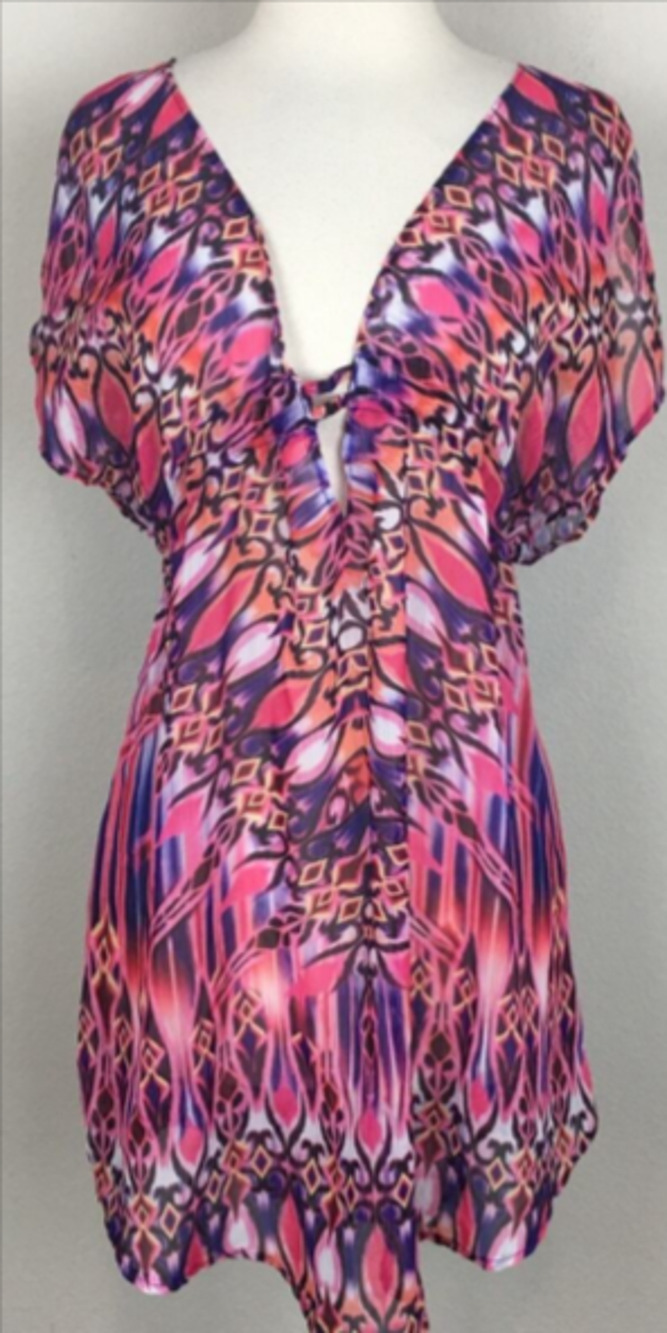 BECCA Vintage Pink Multi Color Print Sheer Swim Cover S/M